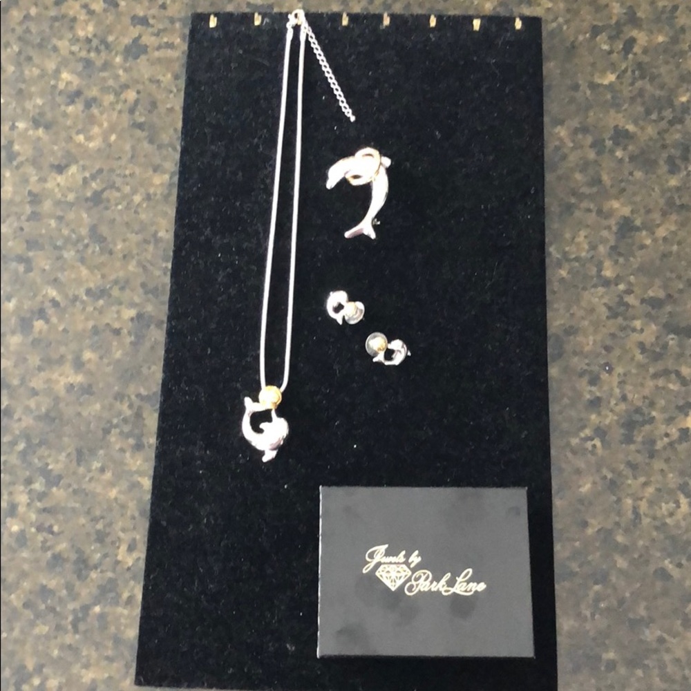 Dolphin with ball necklace, earrings and brooch